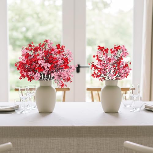 8Pcs Babys Breath Fake Artificial Flowers, Real Touch Red Pink Mix and Match Plants Silk Flowers for Vase Home Office Wedding Indoor Outdoor Centerpiece Table Mother's Day Decoration - color: Mixing, size: 8 Bundles