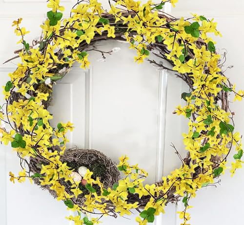 5Pcs Artificial Flowers Vine Yellow Spring Silk Flowers Garland Artificial Jasmine Vines for Decoration Fake Flower Vine Hanging Ivy for Indoor Outdoor Wall Party Wedding Arch Decoration