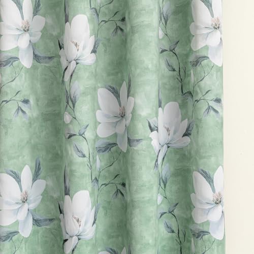 MYSKY HOME Floral 95% Blackout Curtains 54 Inch Long 2 Panels Set for Kitchen White Flower Printed Thermal Insulated Light Blocking Black Out Grommet Window Treatments, 52" W Each Panel, Sage Green - color: Sage Green, size: 52"W x 54"L (Pack of 2)