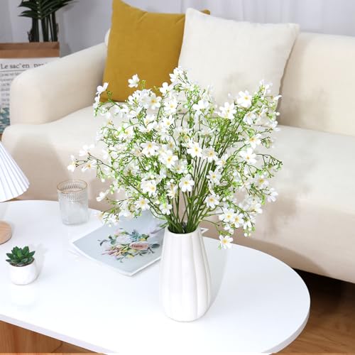 Artificial Flowers 8PCS Silk Flowers with Long Stems, Fake Flowers Bulk Fake Babys Breath, White Flowers for Tall Vase Outdoor Garden Wedding Party Home Table Centerpiece Winter - color: White