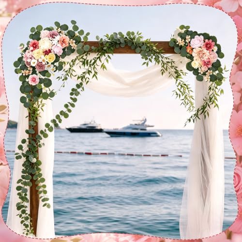2 Pcs Wedding Arch Decorations - Reusable Artificial Hanging Flowers Floral Swag Greenery Garland for Wedding Welcome Sign Backdrop Bridal Ceremony Reception Backdrop Decoration(Green+Pink) - color: Pink+green+light Pink