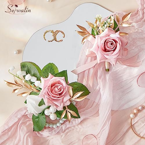 Serwalin Pink Corsage and Boutonniere Set, Prom Corsage and Boutonniere Set of Wedding Flowers Homecoming Accessories Party Suit Decoration - color: Pink, size: 1 Boutonniere & 1 Wrist Corsage - 2pcs