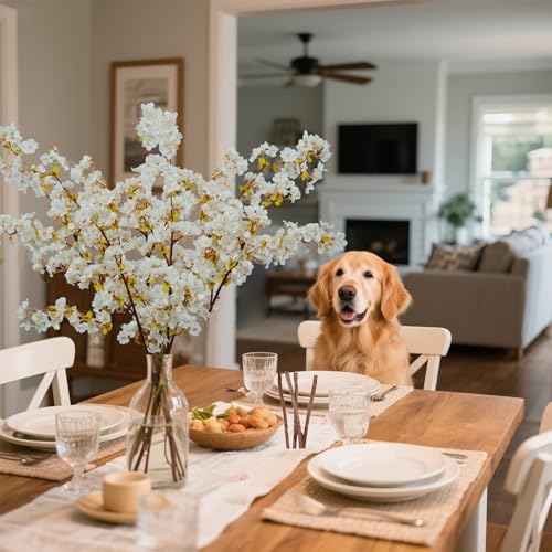 39.3 Inch White Cherry Blossom Branches Fake Cherry Blossom Bouquets Long 3pcs Branches Flowers Stems Silk Tall Japanese Fake Flower Arrangements for Home Wedding Party Decoration - color: Ivory