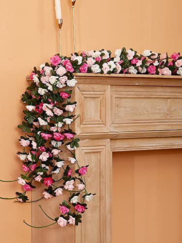 PARTY JOY 8pcs 65.6Ft Flower Garland, Fake Rose Vine Artificial Flowers Hanging Rose Ivy Garland for Room Wall Decor Hanging Baskets Wedding Arch Garden Background Decor - color: 8pc-pink-white, size: 8PC