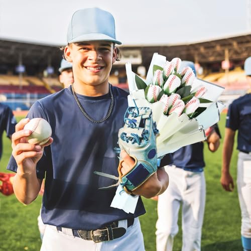 Suhine 12 Pcs Artificial Baseball Rose Flowers Sports Party Favors Bulk for Birthday Graduation Wedding Party Decorations Table Centerpieces Game Prizes Senior Night Gifts(Baseball Color, Normal) - color: Baseball Color, size: Normal