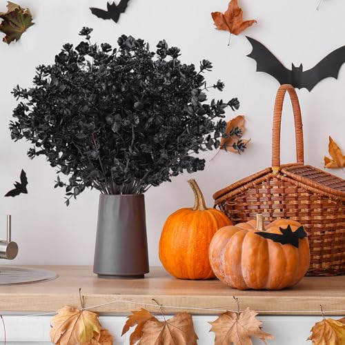 AGIRL 12 Bundles Black Artificial Flowers for Outdoor,No Fade Fake Plastic Flowers Faux Plants for Halloween Decor,Hanging Planters Decoration Indoor Outside Garden Porch Window Box Home Party - color: Black, size: 12
