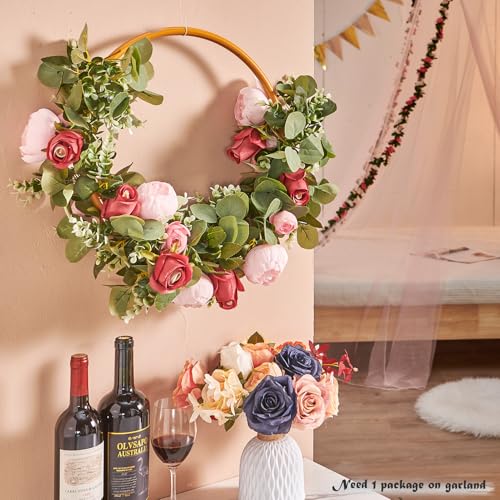PONKING Flower Garland Artificial Rose Vine Flowers Hanging Fake Roses Vines for Wedding Birthday Party Valentines Christmas Room Wall Arch Decor, 2 Pink & 1 Red Floral Garland Decorations - color: Huge Flower Pink Vines 5.4ft