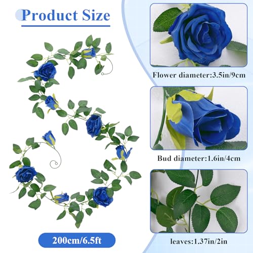 U'Artlines 5 Pack Artificial Royal Blue Rose Vines Floral Garlands Total 32.5 Ft Fake Vine Silk Flower Garland for Indoor Outdoor Home Wedding Arch Garden Wall Decoration - color: Royal Blue, size: Set of 5