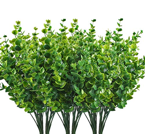 CATTREE Artificial Shrubs Bushes, Plastic Eucalyptus Leaves Fake Green Plants Wedding Indoor Outdoor Home Garden Verandah Kitchen Office Table Centerpieces Arrangements Christmas Decoration 6 pcs - color: Eucalyptus-6pack
