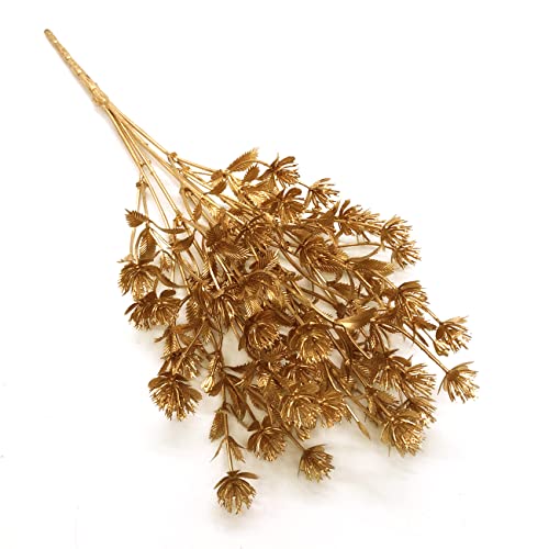 Artificial Golden Baby Breath Flowers, Plastic Fake Gypsophila Flower for Indoor Outdoor Christmas Wedding Home Party Table Arrangement Decoration DIY Planter Filler Gold Leaves Decoration - 3 Pack - color: Gold Babys Breath - 3 Pack