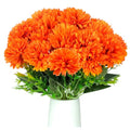 12Pcs Artificial Fall Flowers, Fake Silk Chrysanthemums Orange Marigold Ball Flower Fake Mums for Autumn Dia De Los Muertos Day of The Dead Home Decor Outdoors Indoor