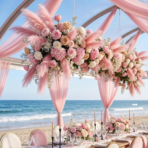 Suncalla 72 Pcs Pink Pampas Grass Decor for Wedding Bridal Shower DIY 21.7 Inches Faux Tall Pampas Grass Bulk Artificial Dried Flowers Feathers for Vase Filler Pastel Home Decor Party Bathroom Wall - color: Pink
