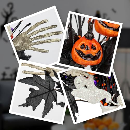 VioletEverGarden 10 Pack Halloween Stems 17 Inch Halloween Floral Picks 3 Styles Berry Branches with Pumpkin Skeleton and Ghost for Gothic Holidays Celebration
