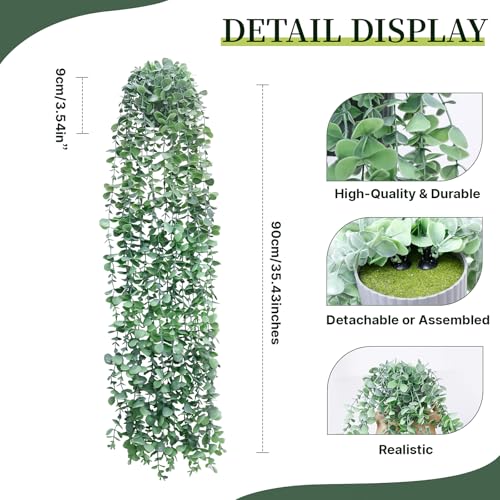 Artificial Hanging Plants for Shelf, Fake Potted Greenery 2-Pack Faux Eucalyptus Vine in Black Pot, Décor for Office Living Room Bathroom Indoor Outdoor - color: 2-pack Eucalyptus Vine