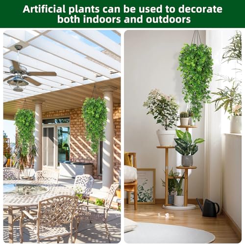 RECUTMS Fake Hanging Plants 2Pcs Outdoor Greenery Artificial Hanging Flower for Outdoors Hanging Basket Artificial Hanging Plants Plastic Home Garden Wedding Party Shelf Aesthetic Decorations(Green) - color: Green-rose