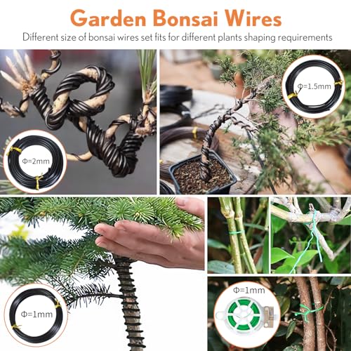 Bonsai Tools Kit 20 Pcs Garden Tools Set for Starters, Gardening Gifts for Women Men Includes Bonsai Wire Kit, Plant Mat, Pruning Shears, Bonsai Scissors, Succulent Tools in Leather Storage Bag - style: Green