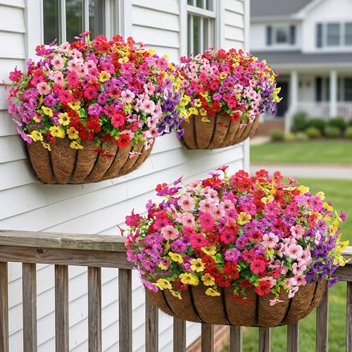 Artificial Flowers for Outdoors, Fake Faux Plants Outside Realistic Spring Summer Decor, UV Resistant Silk Flowers for Home Porch Garden (12, Mix 6color) - color: Mix 6color