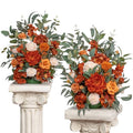 TINGE TIME Free-Standing Artificial Flower Set of 2, Table Centerpiece with Rubber Pad, Silk Fake Flower for Fall Wedding Centerpiece Archway Aisle Welcome Entrance (Terracotta) - color: Terracotta
