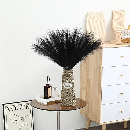 Wertuirk 60pcs Black Pampas Grass - 24 Inch Faux Pampas Grass Decor, Short Artificial Pampas Grass for Gothic Room Decoration, Wedding, Party, Halloween and Home Decor (Black) - color: A Black, size: 60 Pieces