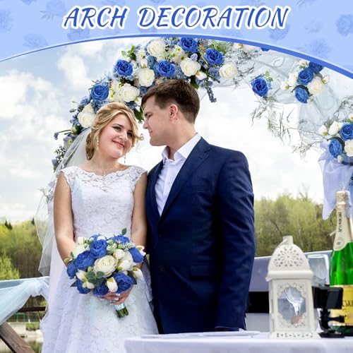 Yunsailing 8 Pack Artificial Peony Flowers Faux Silk Hydrangea Bouquet Wedding Home Table Decor Reusable Bouquet of Rose Flower for Birthday Wedding(Royal Blue and White) - color: Royal Blue and White, style: Peony
