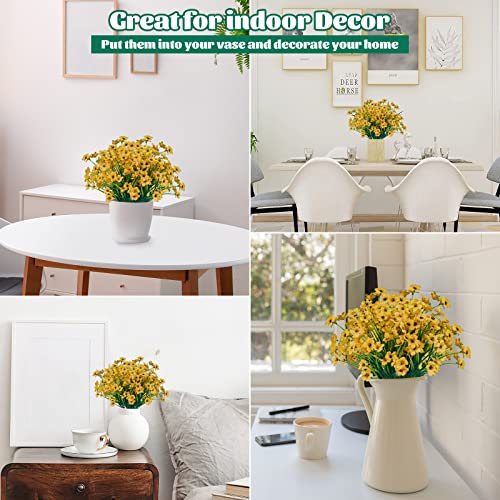 Lnoicy 24 Pcs Artificial Flowers for Outdoor,Plastic Flowers Decoration, UV Resistant Faux Flowers Shrubs, Artificial Plants for Indoor Outside Garden Home Wedding Farmhouse(Yellow) - color: Yellow, size: 24