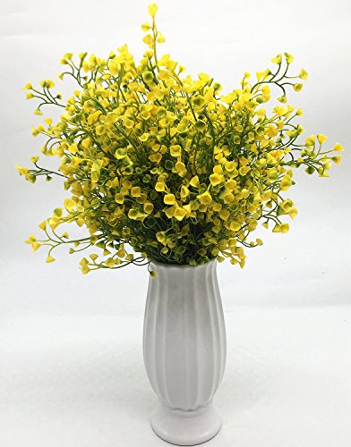 CATTREE Artificial Shrubs Bushes, Plastic Fake Plants Wedding Indoor Outdoor Home Garden Verandah Kitchen Office Table Centerpieces Arrangements Christmas Decoration Yellow 4 pcs - color: Bell Leaves-yellow-4 Pcs