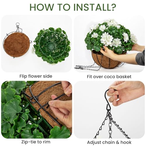 Artificial Geraniums for Outdoors with Hanging Basket, UV Resistant Realistic Artificial Geranium Outdoor Hanging Flowers Spring Porch Home Patio Balcony Yard Decoration, White - color: White, size: Medium
