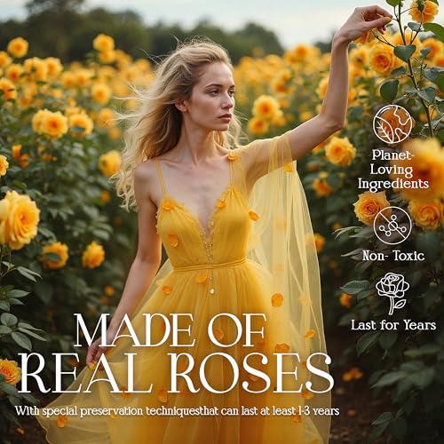 GLAMOUR BOUTIQUE Preserved Roses in a Box - Gifts for Her, Wife & Mom, Rose Flowers Forever Decor for Birthday Gift, Get Well Flower Bouquet Cased in White Box with Cover - Yellow - 27 (Color-Treated) - color: Yellow, size: 27 Roses Heart Box