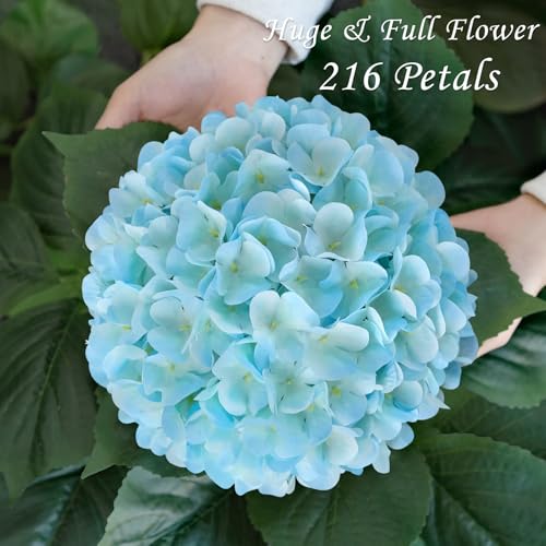 JINWOE Lake Blue Faux Hydrangea Flowers, 4Pcs 22" Large Lifelike Silk Artificial Hydrangeas, Full Fake Flowers for Bouquet Table Centerpieces Outdoor Wedding Indoor Home - color: Lake Blue