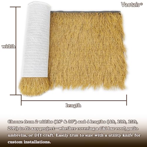 Realistic Synthetic Thatch Roll Sun-Bleached Yellow - 18 & 30 Inch Widths - Reinforced Weave for Mexican Palapa, Tiki Bars, Hawaiian Parties & Patio Decor (18 Inch Width x 4 Feet Length)