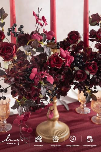 Ling's moment Artificial Greenery Stems Box Set, Faux Greenery Picks for DIY Bridal Bouquets Wedding Floral Arrangement Table Centerpieces, Black Baccara & Burgundy - color: Filler Flower Combo- Black Baccara & Burgundy