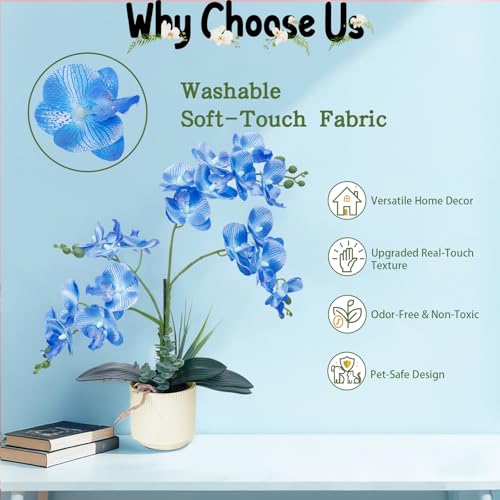ucky Blue 15.7" 3D Lifelike Artificial Orchid Plant with 20 Heads, Realistic Faux Phalaenopsis in Ceramic Pot for Home Decor, Elegant Fake Flower Arrangement Table Centerpiece - color: Blue