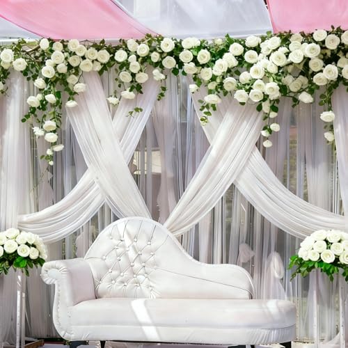 4Pcs Artificial Rose Vines Fake Flowers Garland with Green Leaves Faux Hanging Floral Plants for Home Bedroom Garden Decor,Christmas Anniversary Wedding Birthday Party Decoration (White) - color: White, size: 4Pcs-large rose