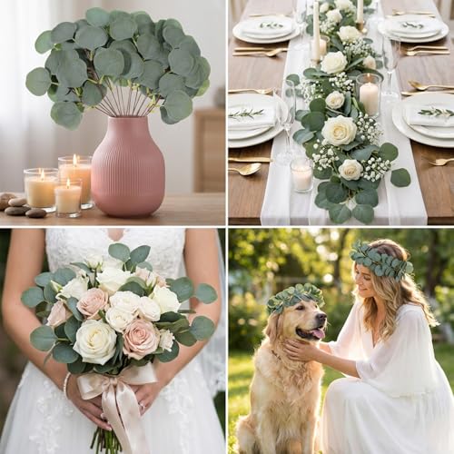 70 Pieces Artificial Eucalyptus Leaves, 11 Inches Tall Silver Dollar Eucalyptus Fake Greenery Stems Faux Plant DIY Bouquets Floral Arrangement Wedding Home Decor