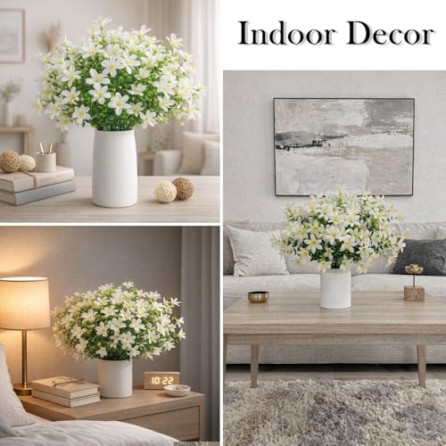 8 Bundles Artificial Flowers Lily, UV Resistant Silk Fake Flowers Bouquet for Home Hotel Flower Arrangement Party Wedding Decor, White - color: White