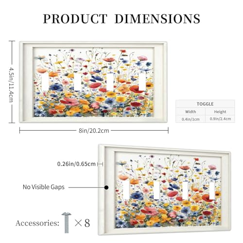 Decorative Art Light Switch Covers Watercolor Wildflower Bouquet Quad Toggle 4 Gang Wall Plate Switch plate Electrical Faceplate for Home Decor - color: Watercolor Wildflower Bouquet, size: 4-Gang Quad Toggle /8 x 4.5 IN