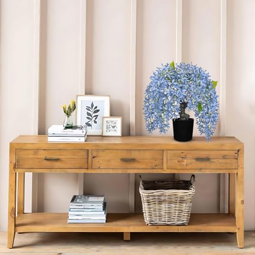 Artificial Flowers 13.8" Tall with Silk Wisteria Blue Flower Arrangement and Realistic Wood Fake Bonsai Tree Plants Faux Plants for Spring Home Bedroom Office Bathroom Coffee Table Centerpiece Decor - color: Blue-13.8