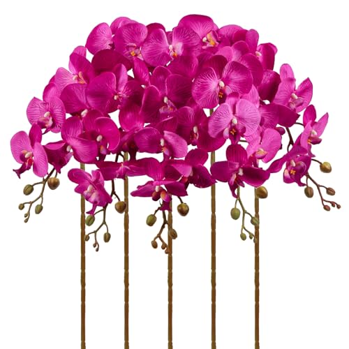 Hot Pink Artificial Orchids Flowers 5PCS Faux Orchid Stems 35.4" Phalaenopsis Branches for Tall Vase for Bridal Shower Home Party Wedding Decoration (Hot Pink) - color: Hot Pink