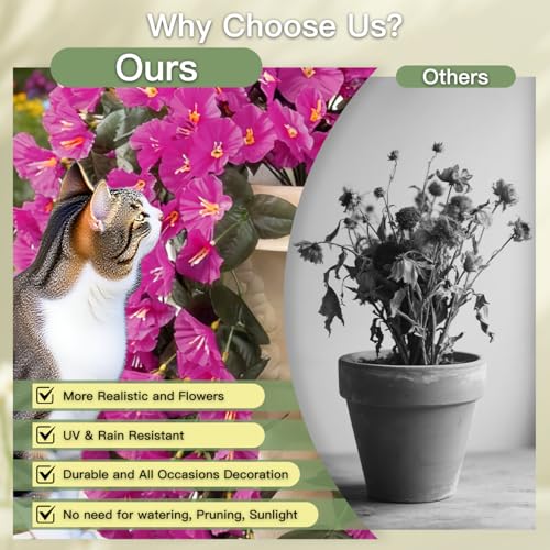 Artificial Flowers for Outdoors Fake Fuchsia Morning Glory Hanging Flower Decoration, 2Pcs Realistic Faux Plants Petunias Long Trailing Vines,Spring Decor for Porch Patio Balcony Planter Yard - color: Morning Glory - Fuchsia