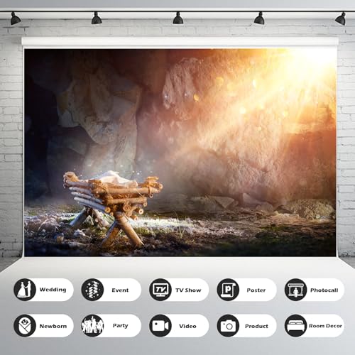 Nativity Scene Backdrop Birth of Jesus Christmas Night Bethlehem Holy Light Photography Background Sunray Manger Stable Backdrop Religious Xmas Christmas New Year Holiday Background Props 5x3ft - color: Brown_Orange, size: 5x3ft