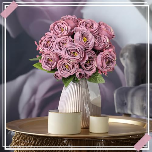 8 Bundles Artificial Peonies Flowers Boho Faux Flowers Arrangements Artificial Centerpiece Spring Bouquet Floral Wedding Decoration for Vase(Dark Purple) - color: Dark Purple