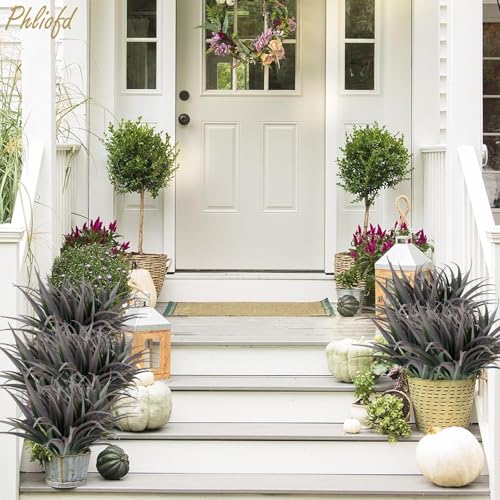 32 Pcs Artificial Grass Fake Plants 17.3in Outdoor Plants UV Resistant Faux Greenery Stems Fake Grass for Home Window Garden Office Patio Pathway Front Porch Halloween Décor Green & Black - color: Green & Black, size: 32 Pcs