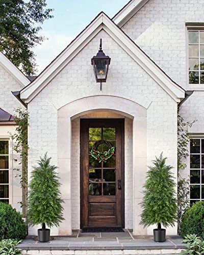 2 Pack 4ft Artificial Cedar Topiary Trees, Outdoor Artificial Plants for Front Porch Décor, Artificial Shrubs Fake Plants Uv Rated Potted Plants for Outdoor, Indoor, Front Door, Office - size: 4Ft