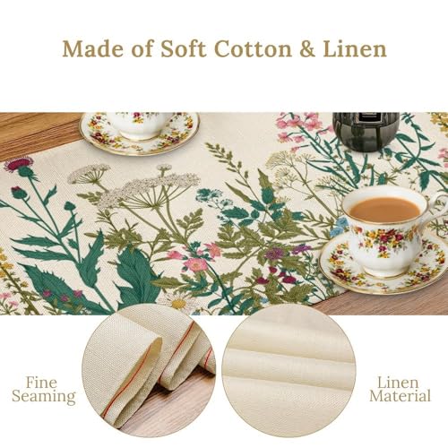 Vintage Floral Table Runner for Linen Table Decor, Retro Botanical Flower Watercolor Printed for Dining Room Kitchen Office Party Holiday Dresser Home Decorate 13" x 36" - color: Floral_20, size: 13"W x 36"L (Pack of 1)