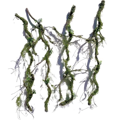 43 inches Moss Twig Vines Artificial Trees Branches Jungle Climber Fake Greenery Twigs Trunk with Greenery for Home Decor Garden Landscape Hanging Reptile Habitat Decor (Green - Pack of 2) - color: Green - Pack of 2