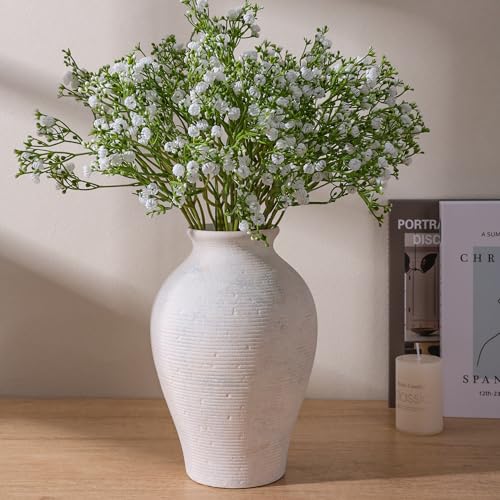 Ceramic Flower Vase Home Decor, 9 in Farmhouse Table Vase Rustic Vintage Living Room Kitchen Bedroom Pottery Decorative Vases for Flowers House Shelf Office Coffee Desk Dining Entryway Decor, White - color: 9 in - Antique White