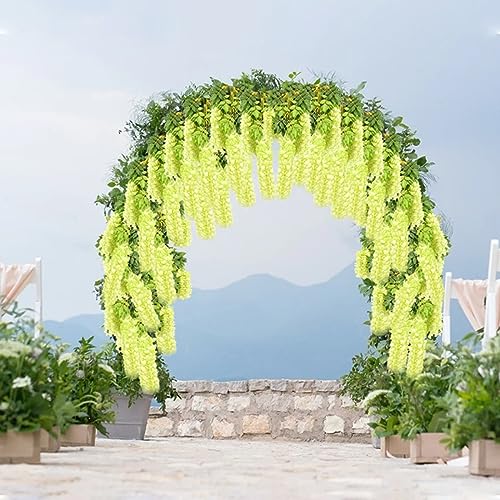 24 Pack Green Wisteria Hanging Flowers Garland, 3.77 Feet Artificial Flower Vines, Fake Wisteria, Artificial Vines Hanging Garland for Backdrop Outdoor Yard Garden Decor - color: Green, size: 24 PCS