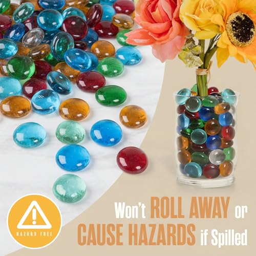 Houseables Glass Beads for Vases, Marbles for Vases, Glass Marbles, Colored Beads, Flat, Colored Gems, Filler, Crafts, Pebbles, Stones, Decorative Rocks, Plants, Florist, Floral, Fishbowl, 5 LB, 500PC - color: Mixed, size: 5LBS