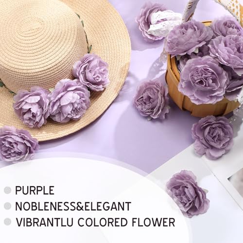 Thiccywoov 50 Pcs Artificial Flowers, 3.2 Inches Silk Rose Head Flowers Fake No Stem for Wedding Bridal Bouquet Home Floral Decor DIY Centerpieces Arrangements Party Tables Decoration(Purple) - color: Purple