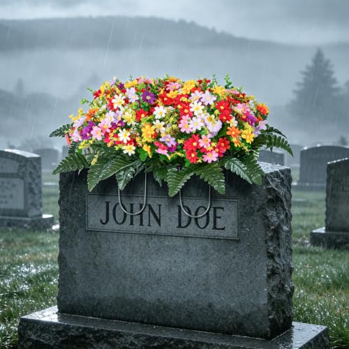 XONOR Artificial Cemetery Flowers Saddle, Artificial Memorial Silk Daisy Flowers for Grave Headstone Decoration, Assorted Colors Daisy for Spring Summer Decoration (Saddle) - color: Saddle